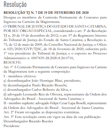 resolução TJ SC concurso magistratura